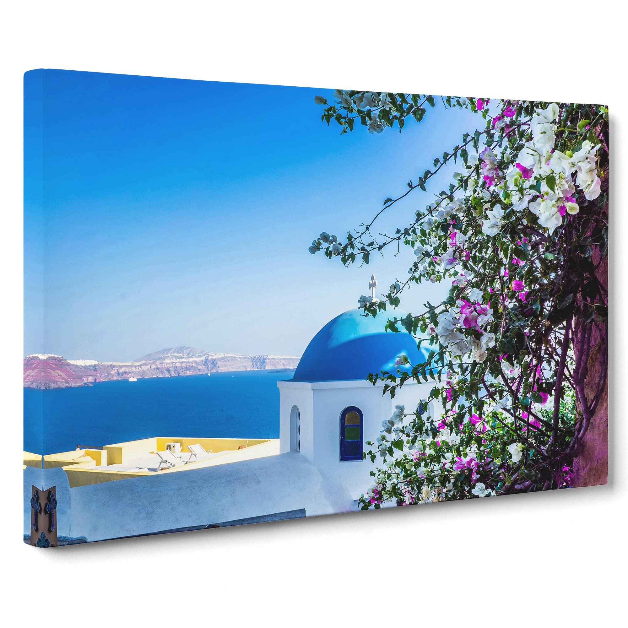 Santorini Blue Domed Church Greece Vol.2 Canvas Print | Gallery Wrapped 30mm Frame Wall Art | 20x14 inches | Ready to Hang | Modern Cityscape Picture | Living Room Bedroom Lounge Office