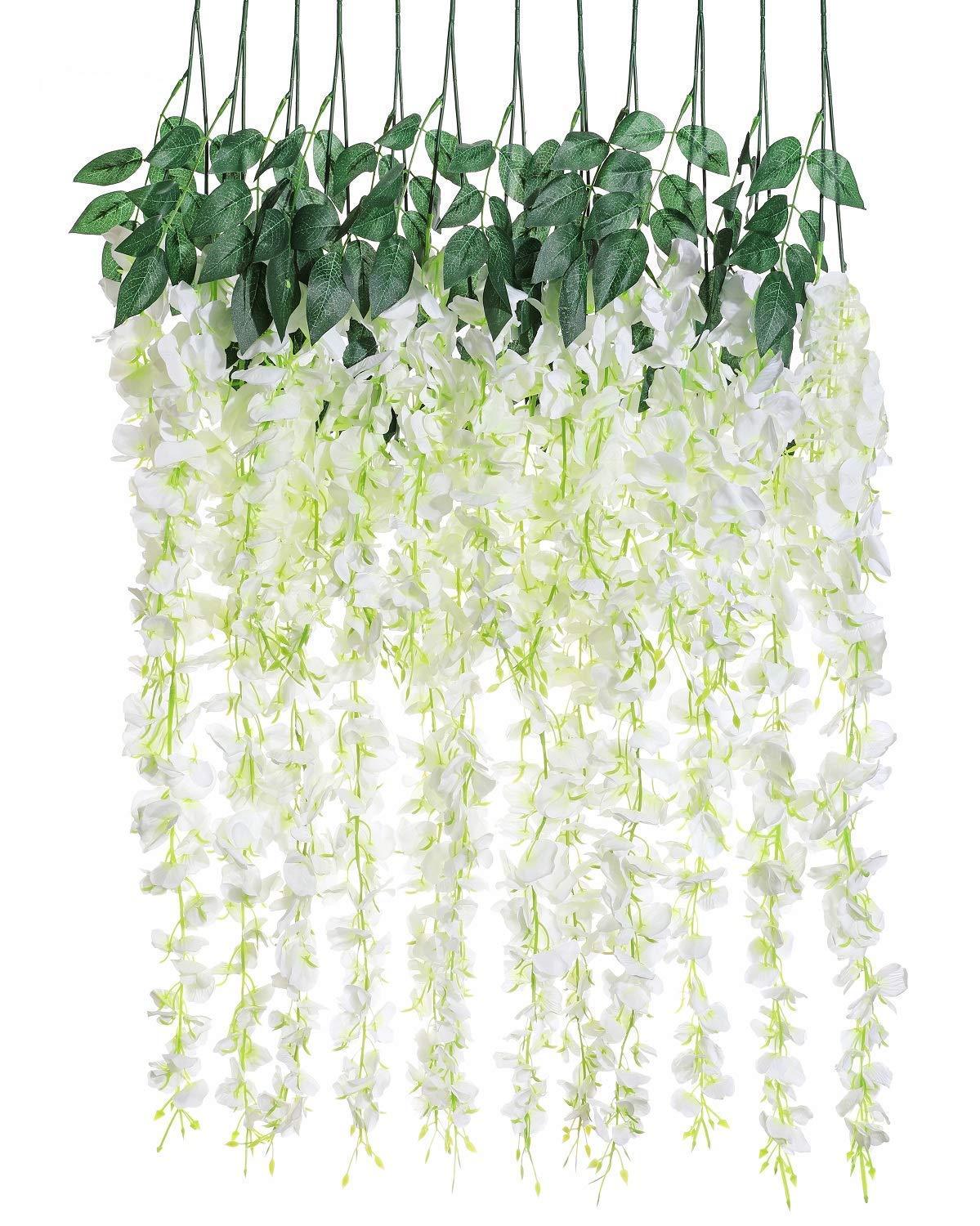 Veryhome 12PCS Artificial Wisteria Hanging Garland Fake Wisteria Vine Hanging Flower Bush String Artificial Flowers for Wedding Decorations,3.6 Feet (White)