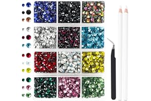 OUTUXED 5400pcs Multicolor Rhinestones 12 Mixed Color Hotfix Rhinestones Flatback Gemstones and Crystals for Halloween Costume Accessories, Crafts with Tweezers and 2 Picking Pens