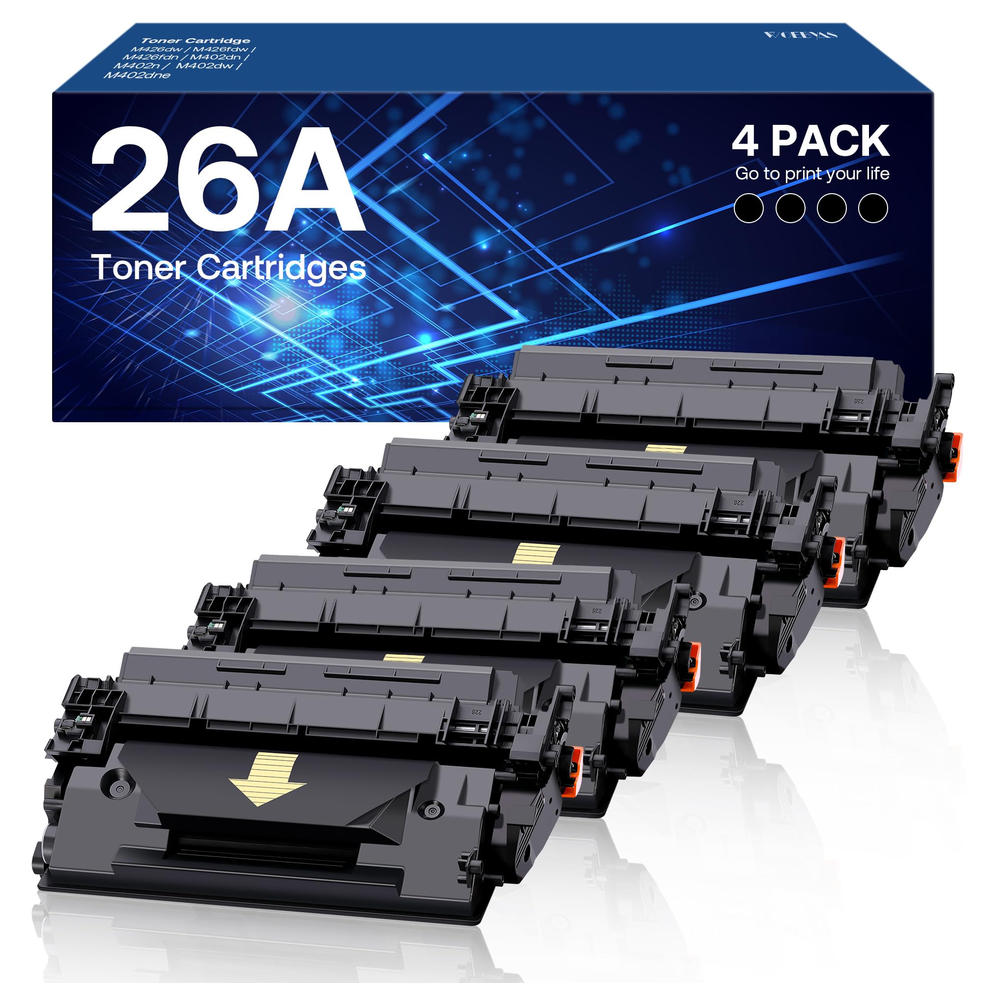 Photo 1 of 26A Toner Cartridge Black High Yield Compatible for HP 26A CF226X CF226A 26X use with HP Laserjet Pro MFP M426fdw M402 M402dn M402dne M402dw Printer (4 Pack)