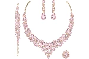 CSY 4 Pcs/Set Austrian Crystal Necklace Earrings Bracelet Ring Bridal Jewelry Sets for Brides Wedding Party Costume Accessories Gifts for Women