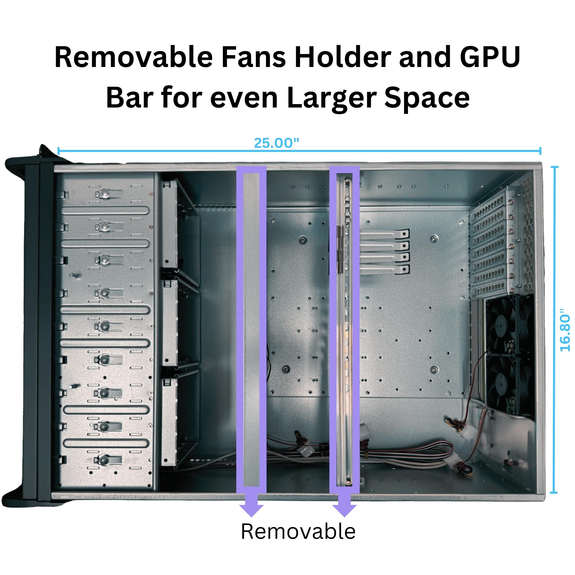 4U Server Chassis, Rackmount Server Case; 15x Hard Drive Bays, E-ATX/CEB/EEB/ATX Motherboard; Fan: Front 3X 120mm, Mid 3X 120mm, Rear 2X 80mm; Front Panel Lock; Size:16.8X 7.0X 25.0