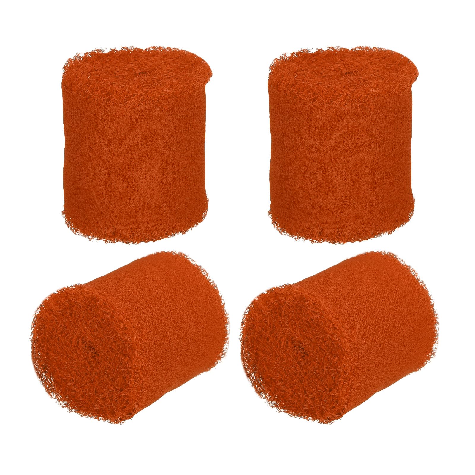 PATIKIL 1.5 in x 5 Yard Chiffon Ribbon, 4 Rolls Handmade Fringe Silk Ribbon Frayed Edges for DIY Decor Bridal Bouquets Wedding Invitations Gift Wrapping, Orange Red