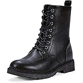 Vepose Women's Combat Ankle Black Flat Boots, Military Fashion 925 Booties Inner Zipper