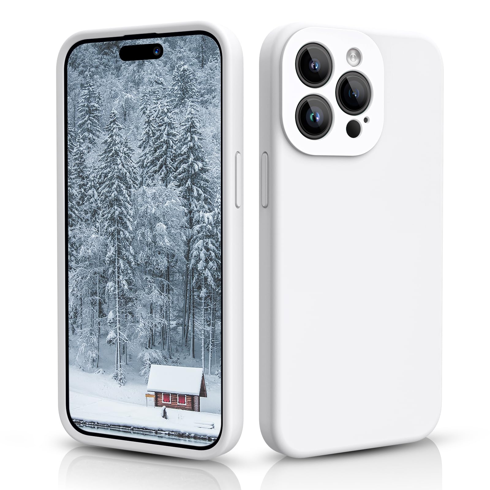 CALOOP Slim-Fit for iPhone 15 Pro Max Case,Skin Soft Liquid Silicone,Sturdy Hard Frame Shockproof Cover with Anti-Scratch Microfiber Lining,Full Protection for Screen and Lens,6.7 inch(White) — image 1