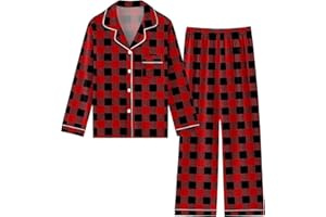 Umeyda Boys Cotton Pajamas Set Kids Soft Long Sleeve Top and Pants Sleepwear 2 Pcs Button-Up Comfy Pjs Set for Ages 4-12