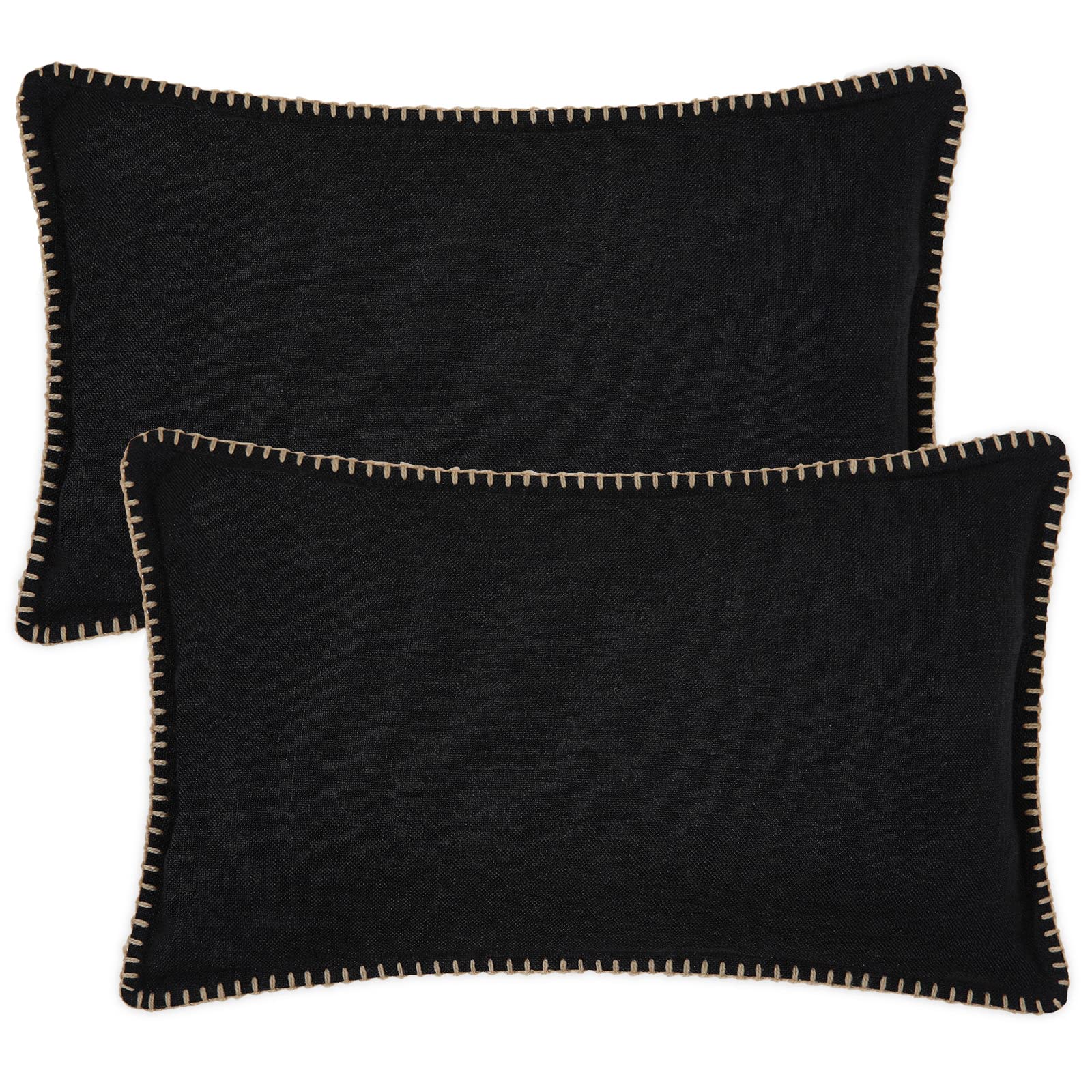Photo 1 of decorUhome Decorative Outdoor Throw Pillow Covers 12x20 Set of 2, Lumbar Linen Rustic Neutral Farmhouse Euro Pillow Covers with Stitched Edge for Couch, Sofa, Living Room, Black