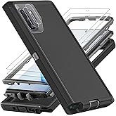 YKHJKLEC for Samsung Galaxy Note 10 Case, ONLY, [NOT FIT Galaxy Note 10 Plus], with 2Pcs [Self Healing Flexible TPU Screen Protector & Camera Lens Protector], Military Grade (Black/Grey)