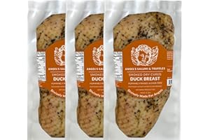 ANGEL'S SALUMI & TRUFFLES Angel's Salumi Smoked Dry-Cured Duck Breast "Prosciutto" – 10.5-12oz Gourmet Artisanal Charcuterie – Humanely Raised, Antibiotic & Hormone-Free, Vegetarian Fed, Phosphate-Free (10.5-12oz (Pack of 3))
