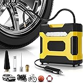 Auto Dynasty Digital Tire Inflator Portable Air Compressor, 12V DC 150 PSI Power Electric Car Tire Air Pump with LED Light and Pressure Gauge for Car, Motorcycle, Bicycle, Bike, Ball (Yellow)