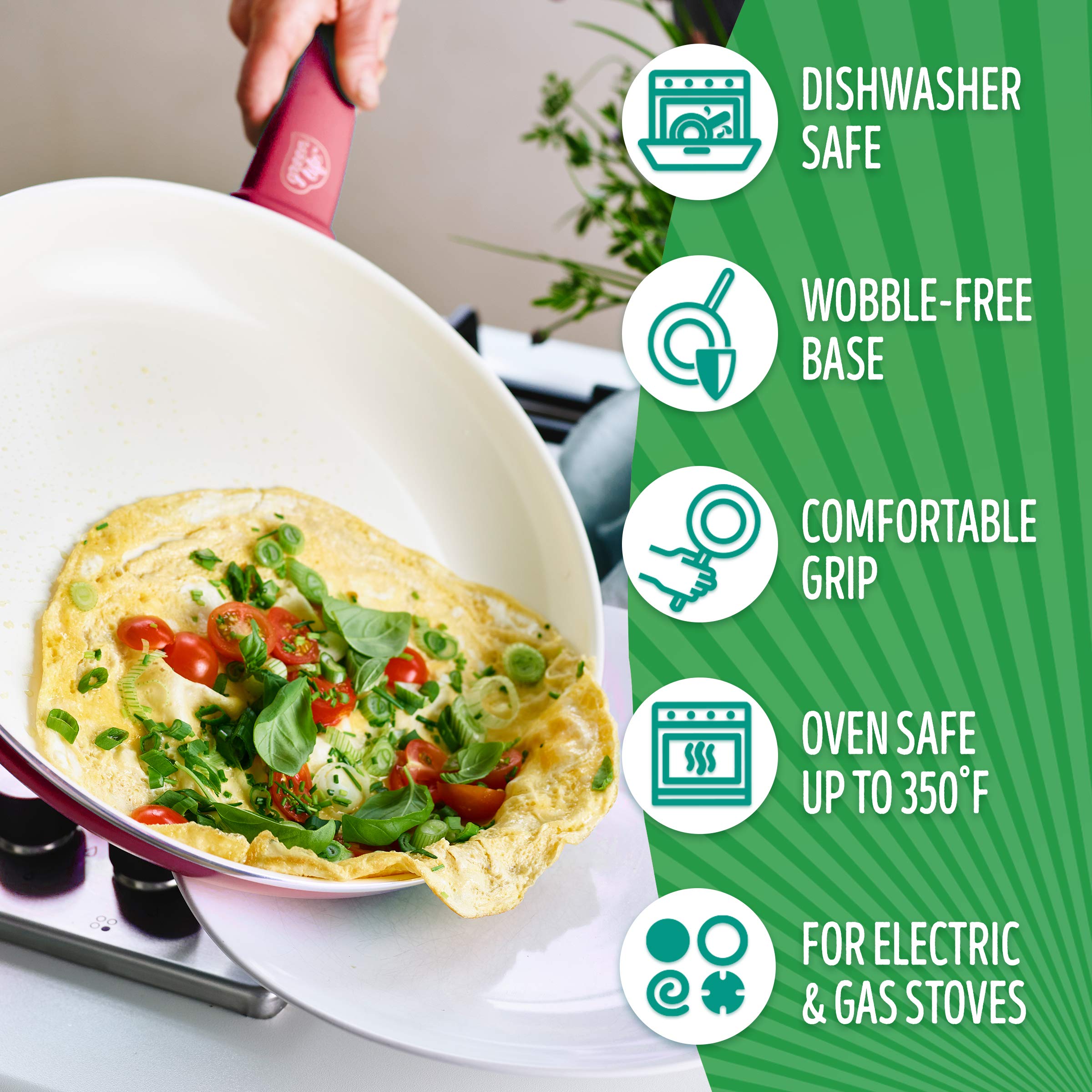 Greenlife 14 Piece Nonstick Ceramic Cookware Set with Soft Grip , burgendy
