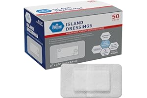 MED PRIDE Adhesive Island Dressing 2x3 in, Pack of 50 Sterile Bordered Wound Dressings, Highly Absorbent, Non-Stick, Latex-Free (2'' x 3.15'')