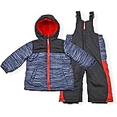 Arctic Quest Boys' Bib Snow Pants and Ski Jacket Water-Resistant Snowsuit For Kids Winter Hooded Jacket, Asphalt, 7