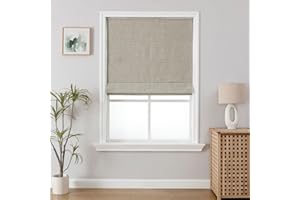 Joydeco Cordless Roman Shades, Linen Fabric Window Blinds, Thermal Insulated Blackout Blinds, Room Darkening Shades for Indoor Windows, Easy to Install, 32" W×75" H, Linen