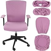 Tallew 4 Pcs Office Chair Covers Set Computer Universal Protective Stretchable Chair Seat Covers Desk Armrest Slipcovers Pads Office Cushion Backrest for Rotating(Light Purple)