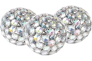 Alpha Living Home - Set of 3 Decorative Metal Balls – 4” Iron & Crystal Sphere Orbs | Modern Home Décor Accent for Bowls, Centerpieces, Coffee Tables & Living Spaces (Crystal Silver)