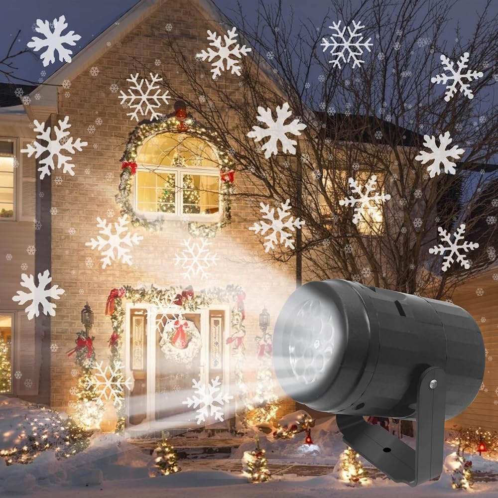 Jsdoin LED Christmas Projector Lights Moving Snowstorm Landscape Lamp Holiday