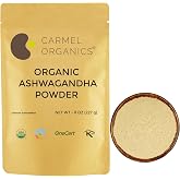 CARMEL ORGANICS Organic Ashwagandha Root Powder 8 Ounce | USDA Certified Organic | Non-GMO | Gluten Free | Withania Somnifera | Product of India | No Additives or Preservatives