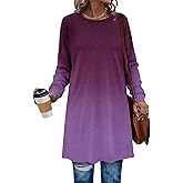 KISSMODA Women's Long Sleeve Tunic Tops Fall for Leggings Casual Long Tunics with Pockets T Shirts Loose S-3XL