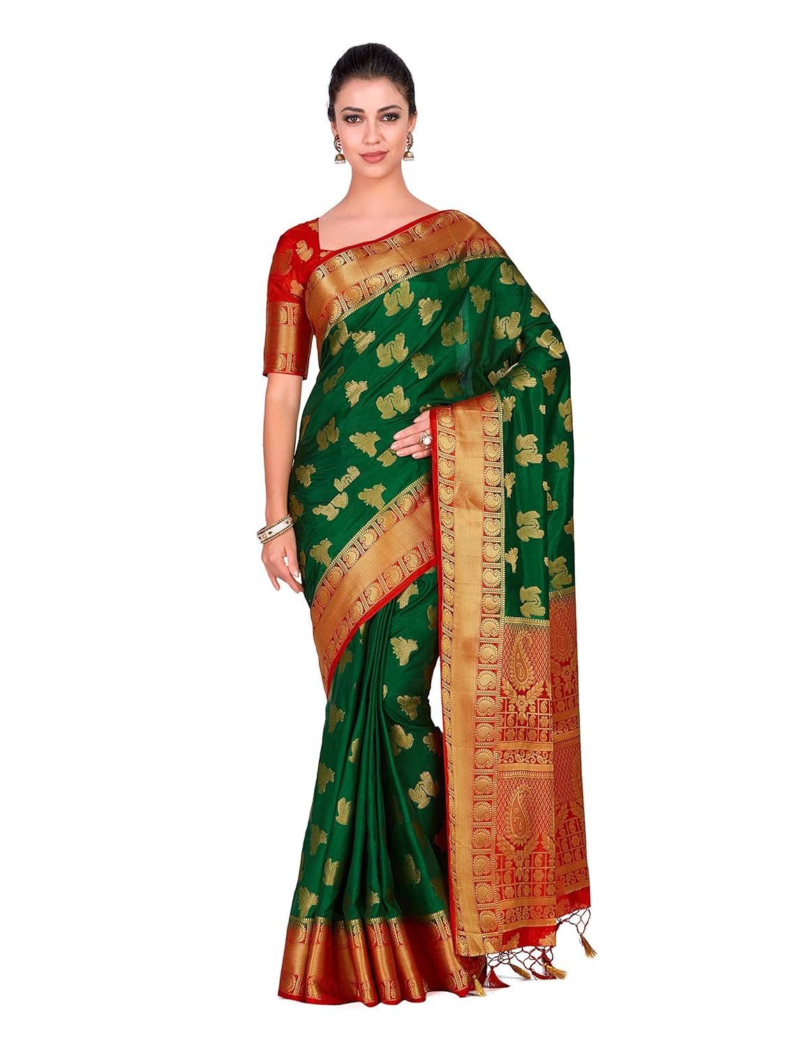 Green colour kanchipuram silk saree Clearance