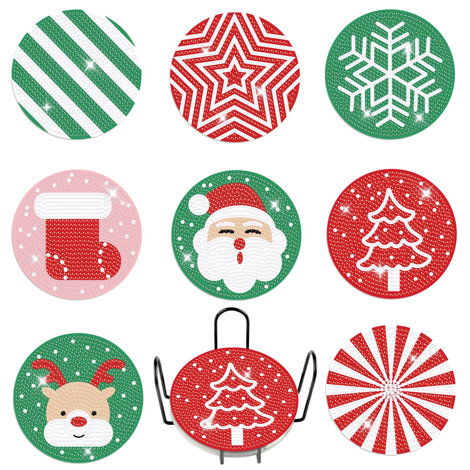 Bouiexye Diamond Art Coasters Painting Kit - 8pcs Christmas Coasters with Holder, DIY Crafts Supplies for Adults Kids Beginners Beach House Decor