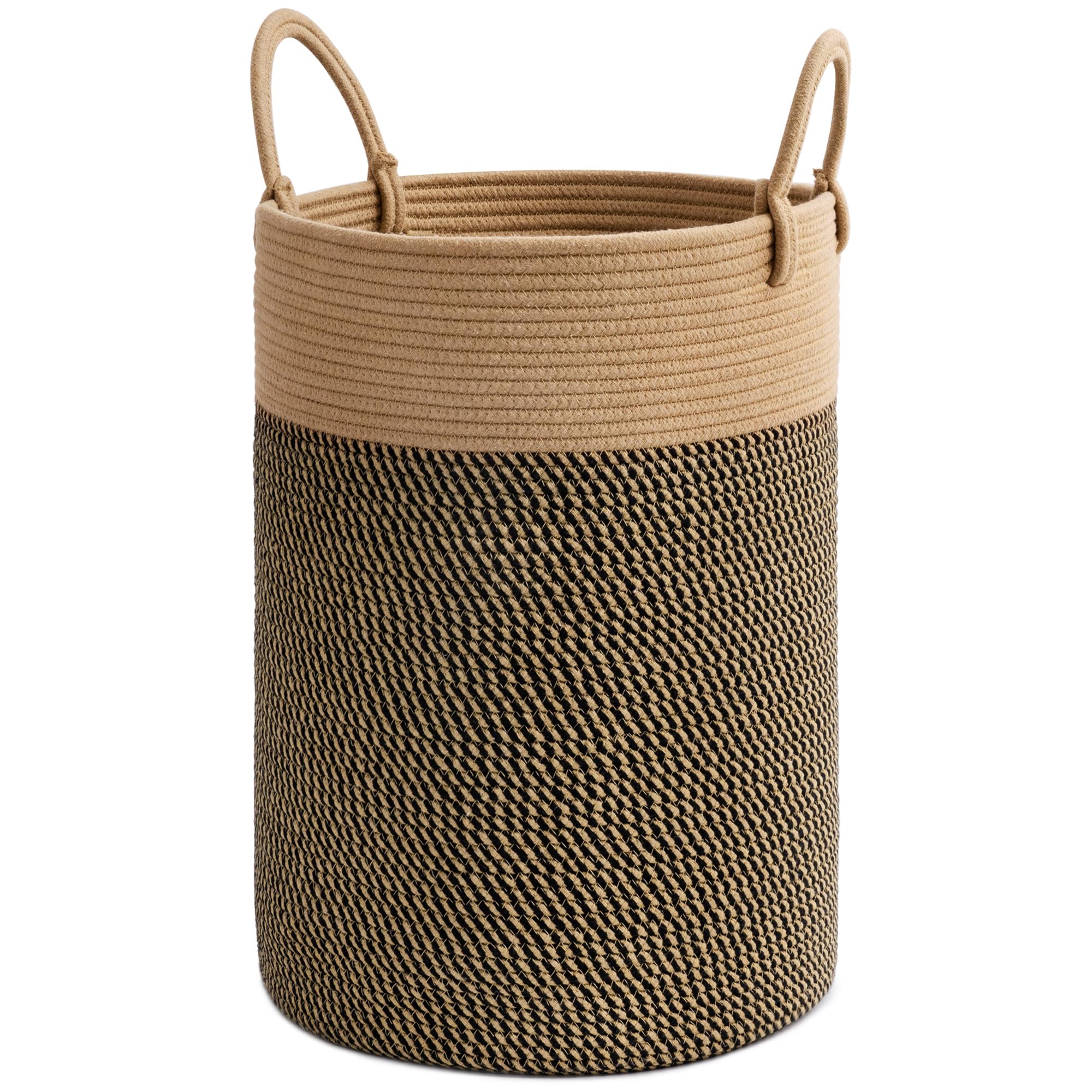 Tall Laundry Hamper Large Slim Wicker Laundry Basket with Handle Dirty Clothes Basket Jute Rope Basket for Blankets Toy Towel Sheets Bedding Storage in Laundry Room, Bathroom 50 cm Black