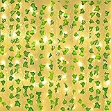 Naidiler 12 Pcs Artificial Ivy Garland Fake Vines with 32 Ft Lights String (100 LED) Decor Faux Green Hanging Plant Greenery 