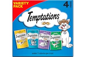 Temptations Classic Crunchy and Soft Cat Treats Feline Favorites Variety Pack, 3 oz. Pouches (Pack of 4)
