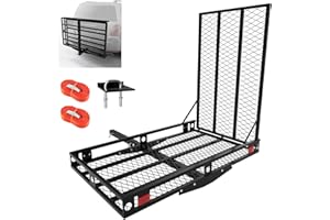 Goplus Mobility Scooter Carrier, 50” x 29.5” Folding Wheelchair Carrier for Car with 42” Ramp, Stabilizer & 2 Tie Down Straps, 500 LBS, Fit 2" Hitch Receiver, Hitch Cargo Carrier for SUV Car