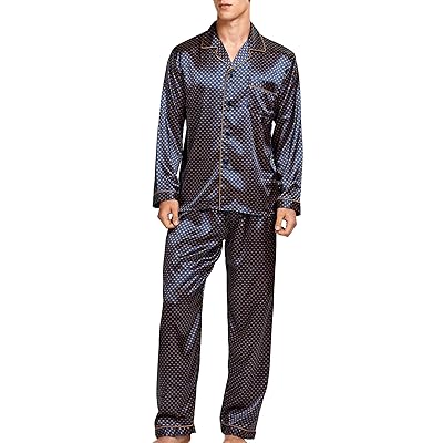 ملابس نوم ساتان للرجال زر طويل-أسفل Pj Set ملابس نوم