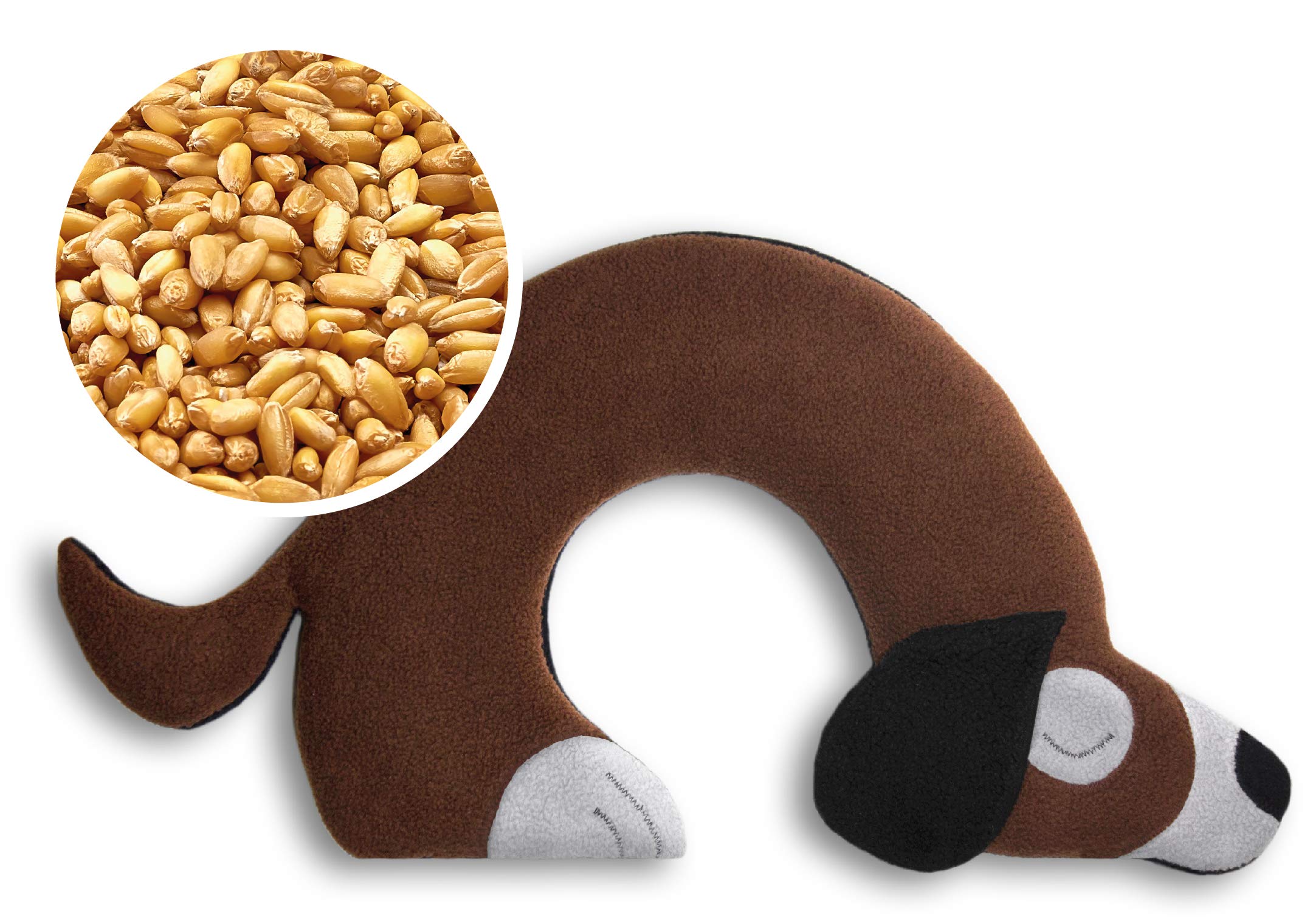 Leschi Wheat Bag microwavable, unscented/Heat Pack for Neck and Shoulders/Animal: Dog Bobby, Brown
