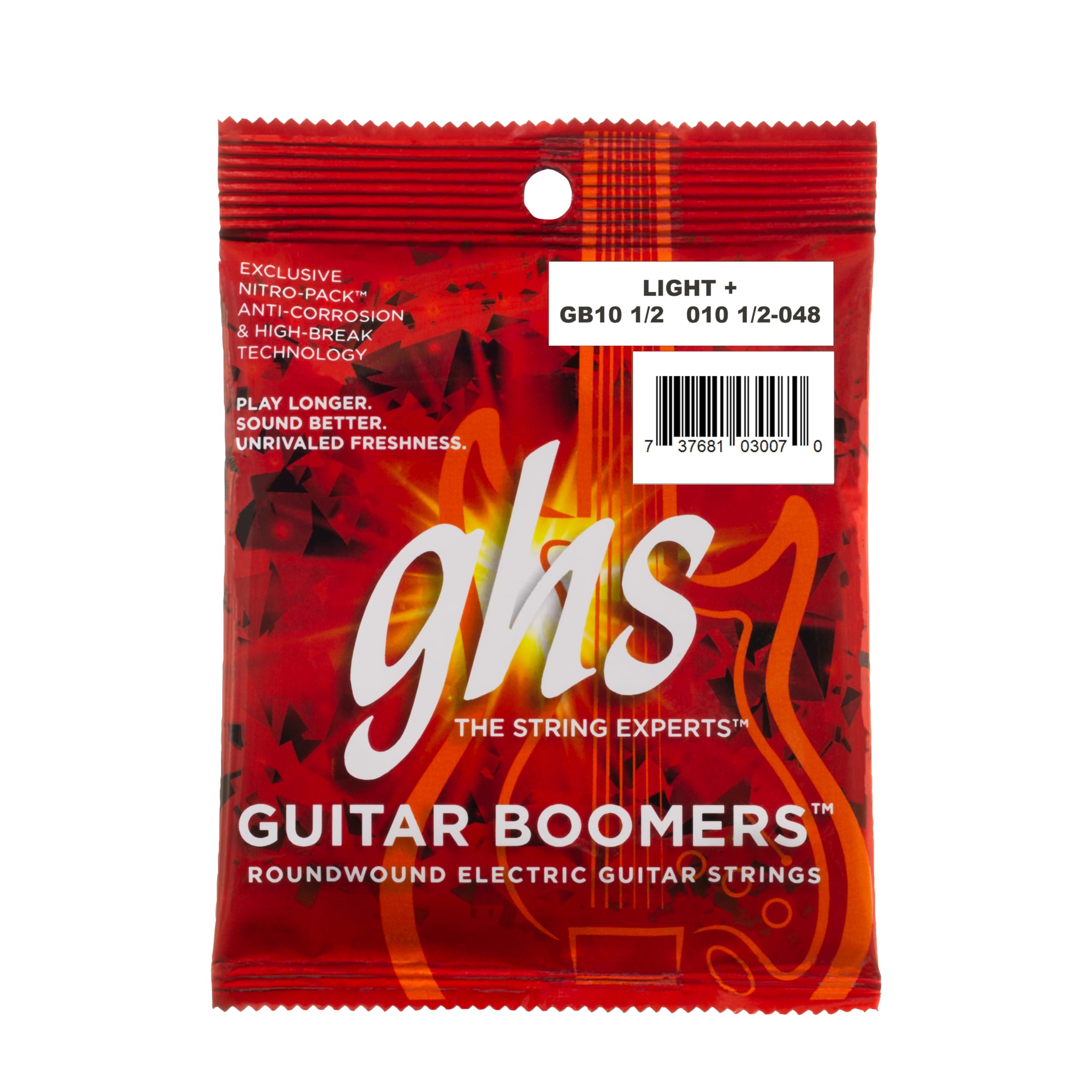GHS BOOMERS String Set for Electric Guitar - GB10 1/2 - Light+ - 010, 5/048
