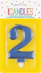 Unique Dazzling Metallic Blue Number 2 Birthday Candle - 1 Pc view 2