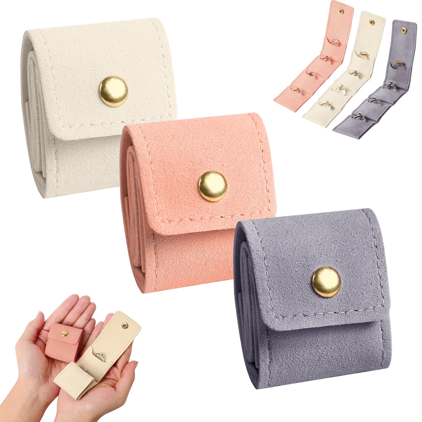 Photo 1 of Mini Travel Jewelry Bag, Mini Travel Jewelry Roll Bag with Buckle, Small Jewelry Travel Case, Portable Foldable Travel Jewelry Organizer Case, Small Jewelry Box for Earrings, Rings, Necklaces(3PCS)