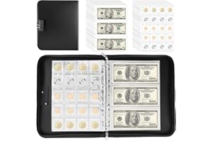 BANGZI Coin Collection Book with Lock, 400 Pockets Fireproof Coin Collection Book & 36 Paper Money Organizer Binder for Coin Currency Collection Supplies,Pennies,Bill,Tokens,Badges