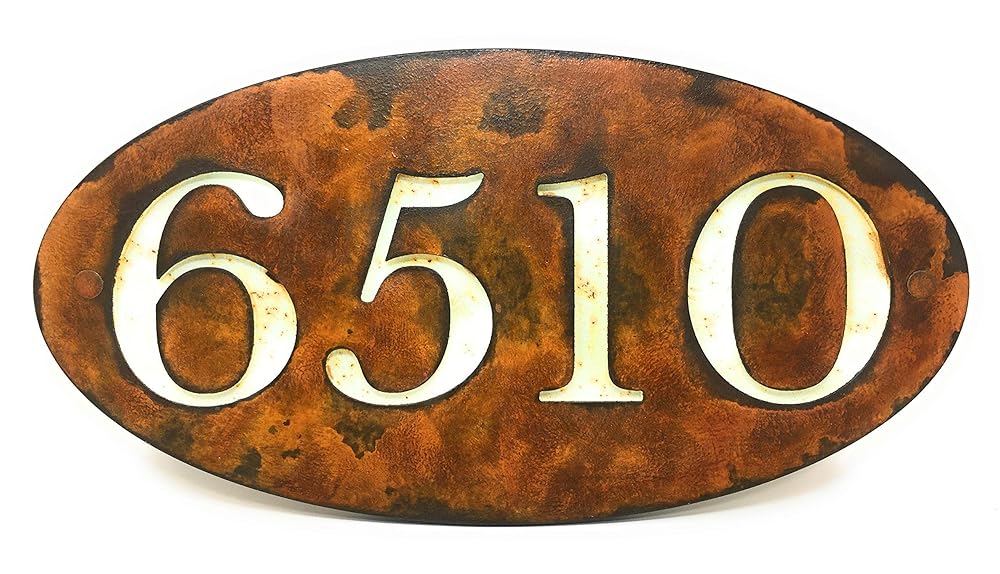 Modern House Numbers Oval Rust Patina,House Numbers Sign