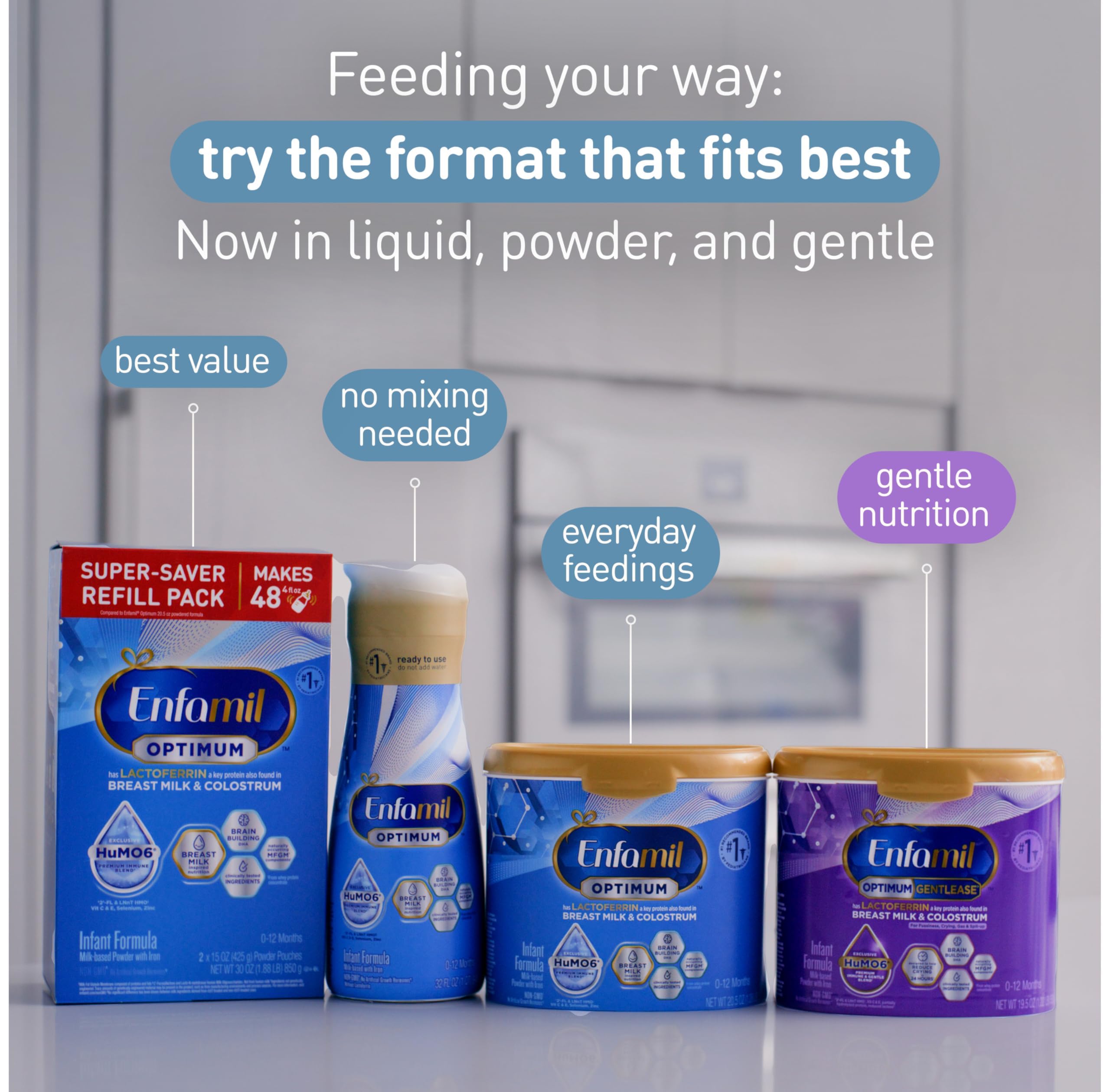 Enfamil Optimum (Enspire), Our Closest Formula to Breast Milk, Immune-Supporting Lactoferrin and Brain-Supporting DHA Baby Formula, Powder 20.5 Oz Tub
