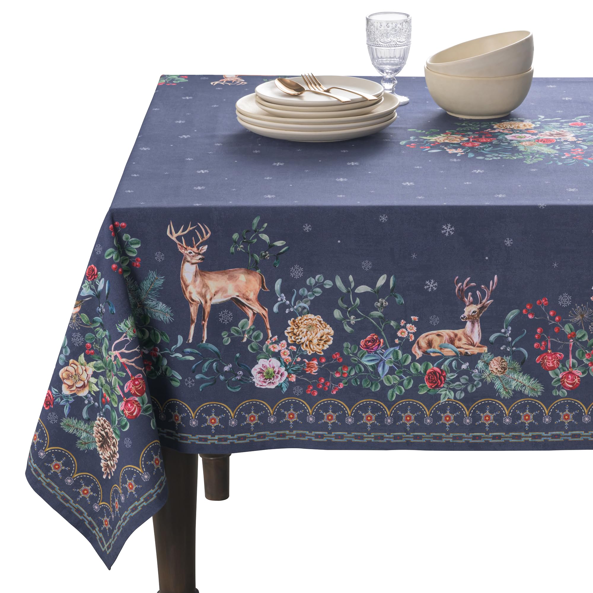 Maison d' Hermine Table Cloth Rectangle Table 100% Cotton 230 cm x 140 cm Tablecloth Reusable Everyday Use for Christmas Decorations Dining Farmhouse Home Party Festive (Christmas Joy)