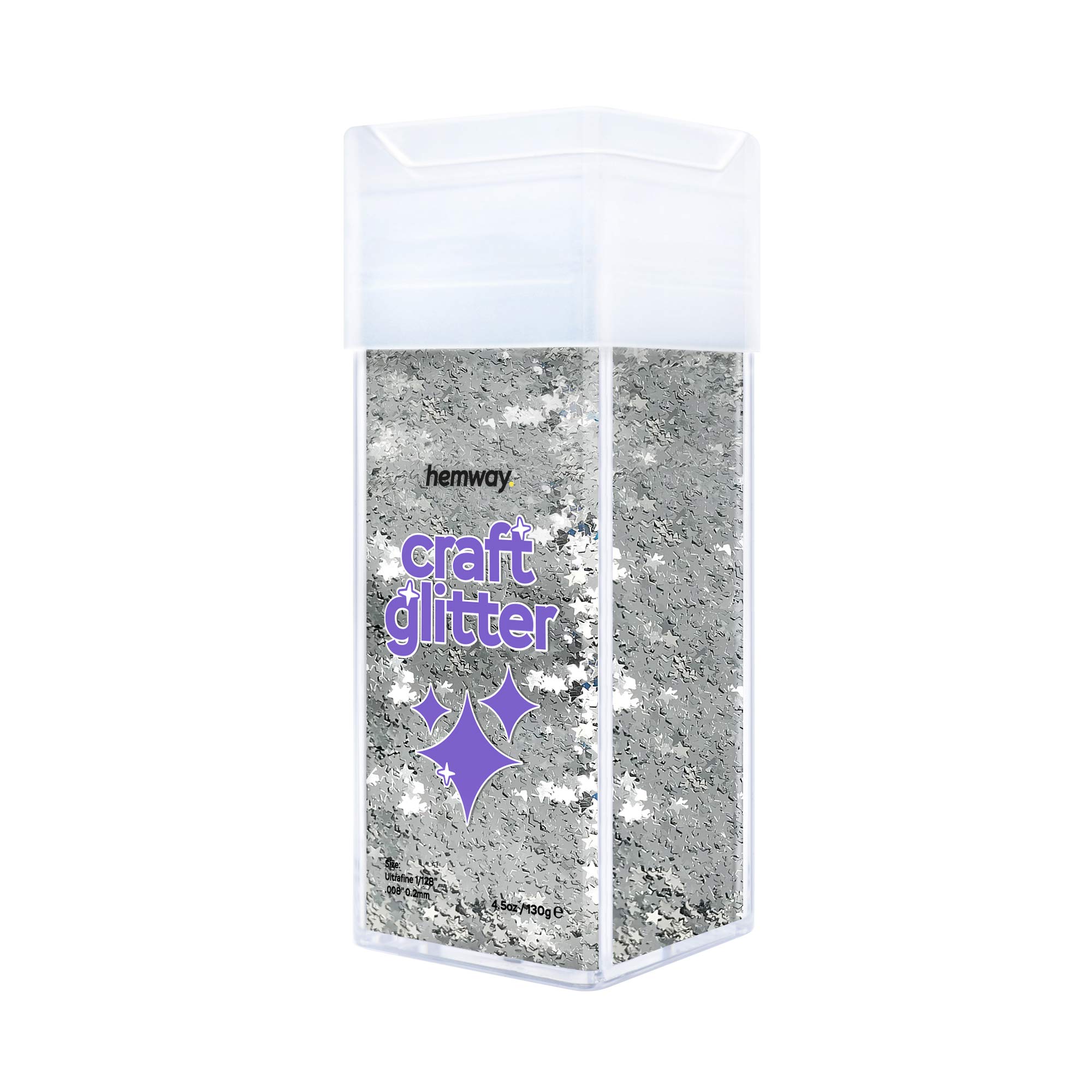Hemway Glitter Shaker Silver Stars 110g Shaped, Craft Glitter Shaker for Resin & Epoxy Crafts, Christmas Art Supplies, Nail, Body, Face, Eye, Festival, Crafting, Slime, Sparkle