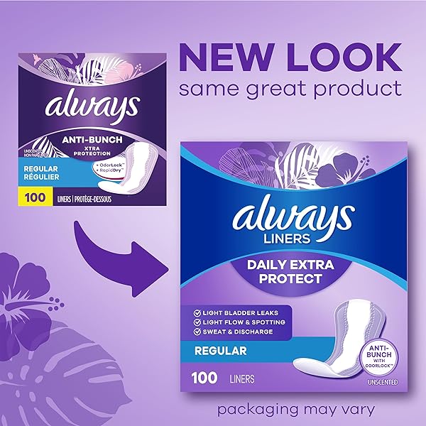 ALWAYS DAILY EXTRA PROTECT LINERS, EXTRA LONG LENGTH, UNSCENTED PANTY LINERS, FEEL CLEAN AND COMFORTABLE FOR UP TO 10 HOURS, 116 COUNT (PACKAGING MAY VARY)