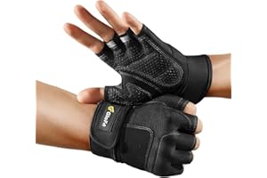Glofit Workout Gloves with Wrist Wrap Support for Women & Men, Weight Lifting Gloves Fingerless Gym Gloves for Cycling, Training, Push-up