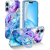 Shecaset for iPhone 17 Case,[Compatible with MagSafe][Magnetic Invisible Ring Stand],Shockproof Protective Slim Women Girl Case for Apple iPhone 17 6.3 inch,Blue Violet Marble