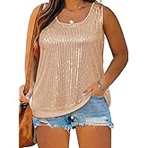 Imily Bela Womens Plus Size Sequin Tank Tops Summer Scoop Neck Sleeveless T-shirts Sexy Sparkle Shimmer Tunic Tops