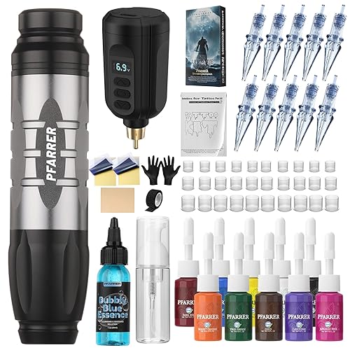 PFARRER Tattoo Kit for Beginners Complete Set, Wireless Rotary Tattoo Machine Kit with Tattoo Cartridge Needles & Ink Set | Professional Portable Tattoo Gun Starter Supplies
