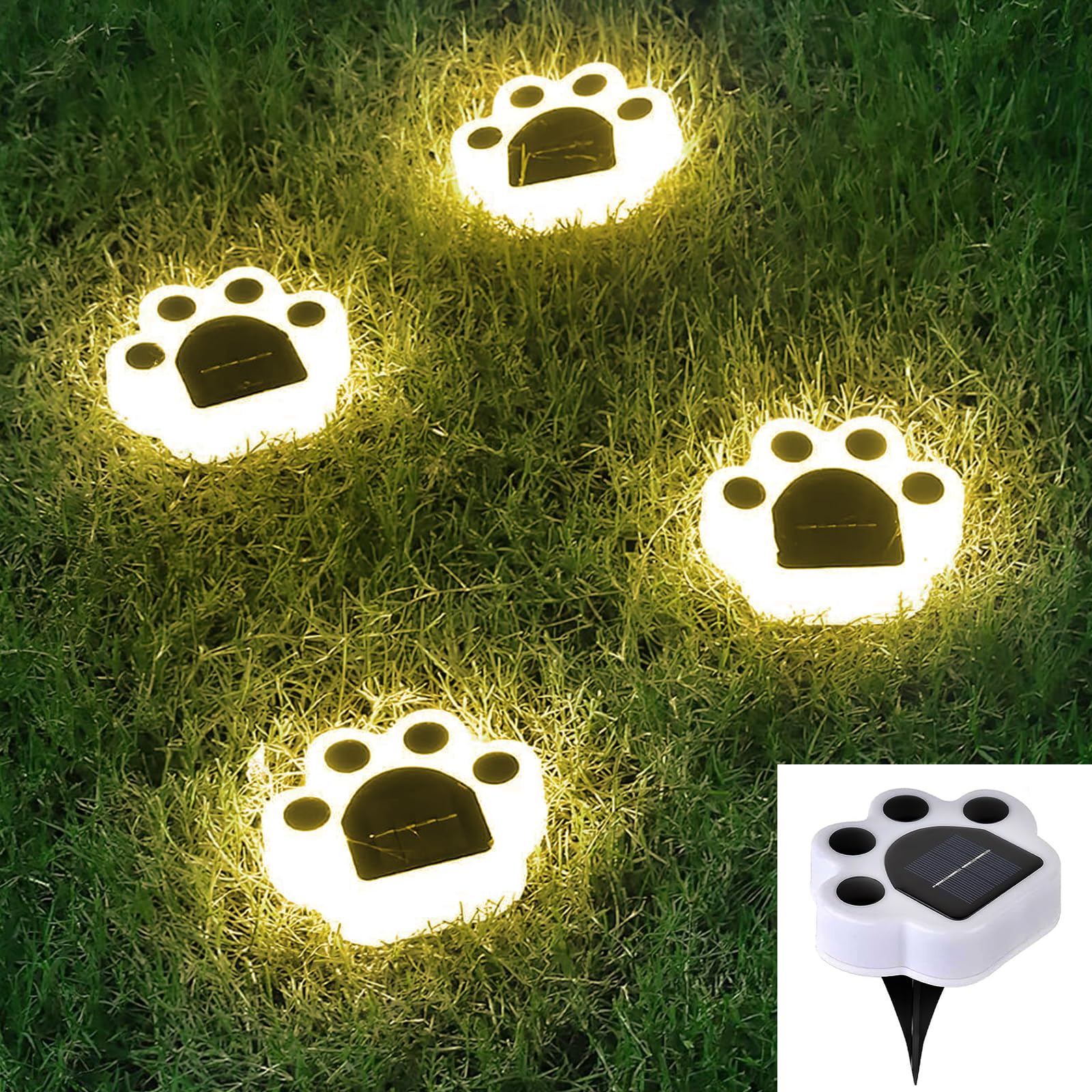 jindaaudio 4Pcs Solar Pathway Lighting Outdoor,Paw Solar Garden Lights, Led Waterproof Animal Path Lights for Patio Garden Driveway Villas Back Yard Stair(Warm Light)