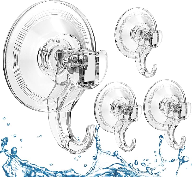 Quntis Suction Hooks 4 Pack 3kg Vacuum Shower Hangers Transparent