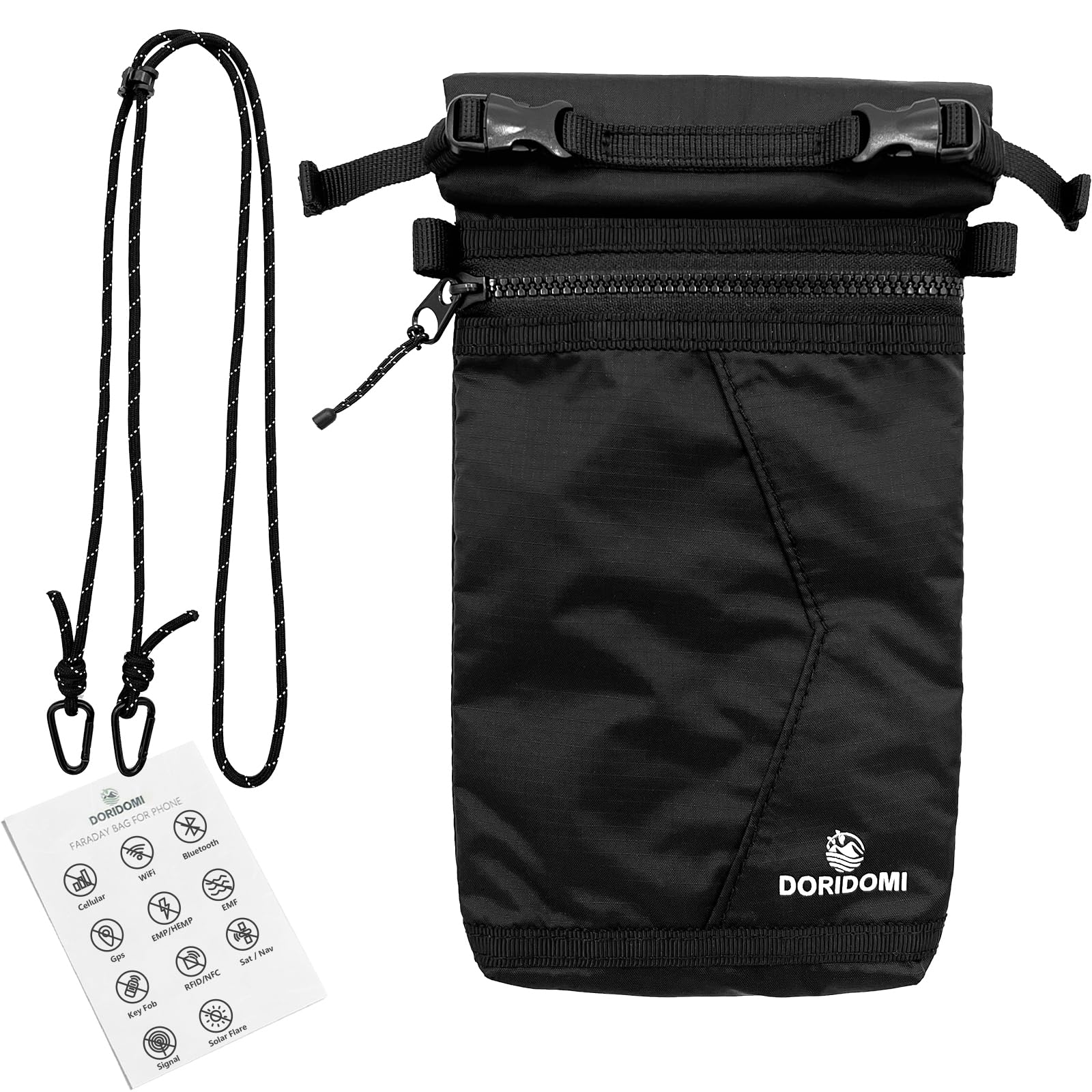 DORIDOMI Faraday Bag for Phone, Signal Blocking Pouch, RFID Blocking Bag for Cell Phone & Key Fob, GPS WiFi Bluetooth Cellular Signal Shielding Case, Travel Privacy and Daily Data Protection Black