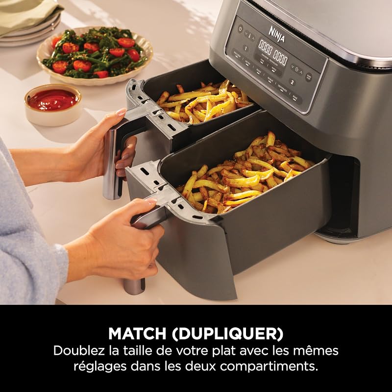 Air Fryer Dual Zone numérique, Friteuse à air, 2 compartiments, 7,6L