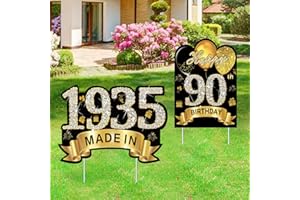 Puyruiv 2Pcs Black Gold 90th Birthday Yard Sign Decoration for Men Women, Happy 90th Birthday Made in 1935 Lawn Sign Party Supplies, Ninety Year Old Birthday Yard Stakes Decor