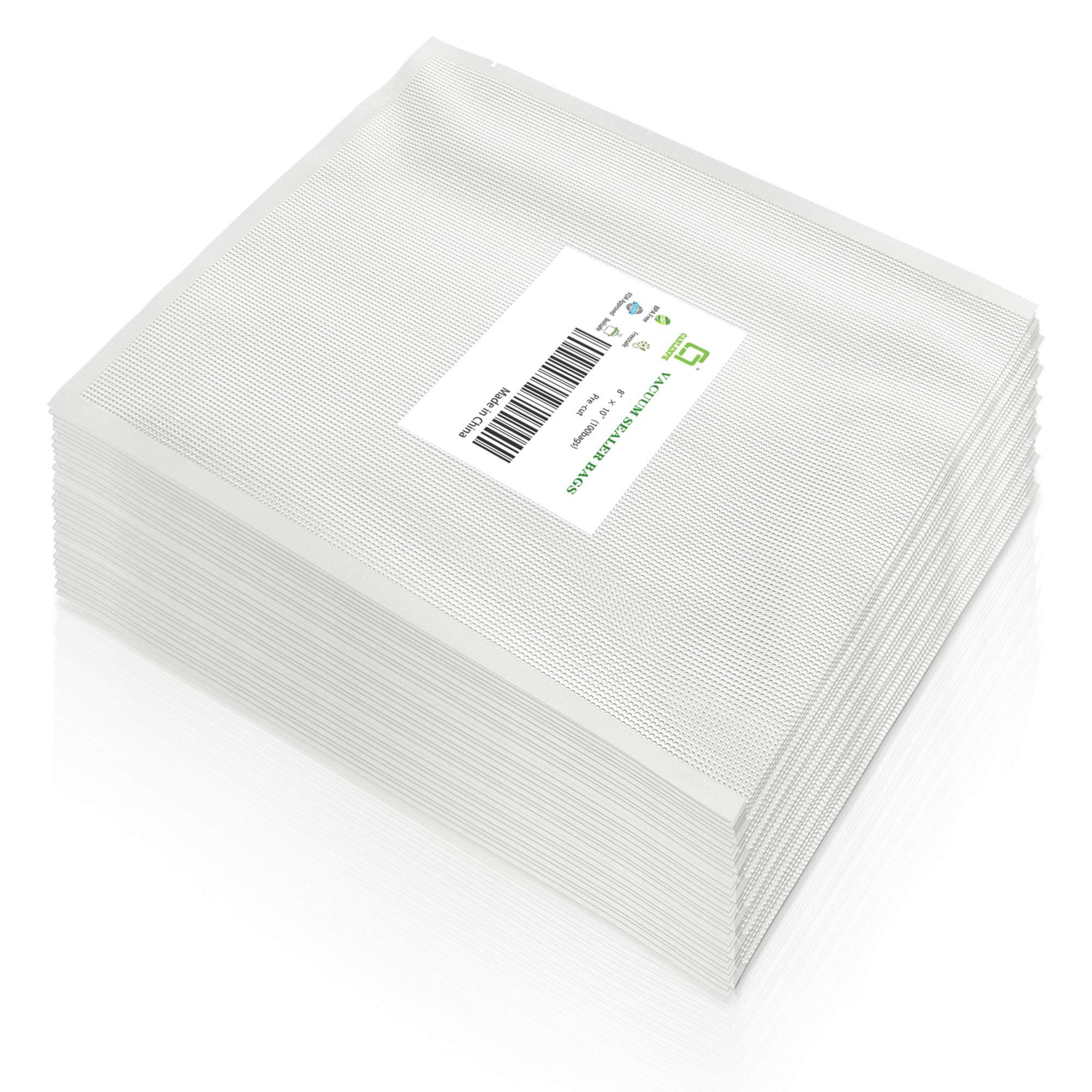 CANLENPK 8×10 Inch/20x24.5cm Vacuum Sealer Bags,Precut Easy Tear Notch Textured Food Storage Bag,Seal Meal Snack Fruit Nut,Boil Steam Heat Freeze Sous Vide Bags,Commercial Food Sealable Bags(100PCS)